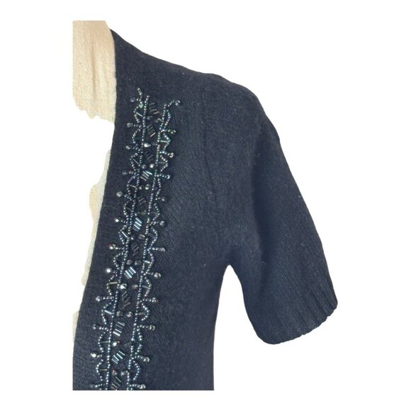 Autumn Cashmere Sweater Women Small Black Cashmere Beaded Neckline Cardigan - Picture 5 of 10